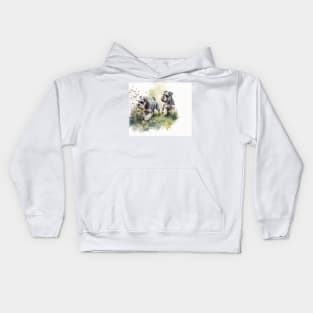 Two Miniature Schnauzers Playing Watercolour Painting Kids Hoodie